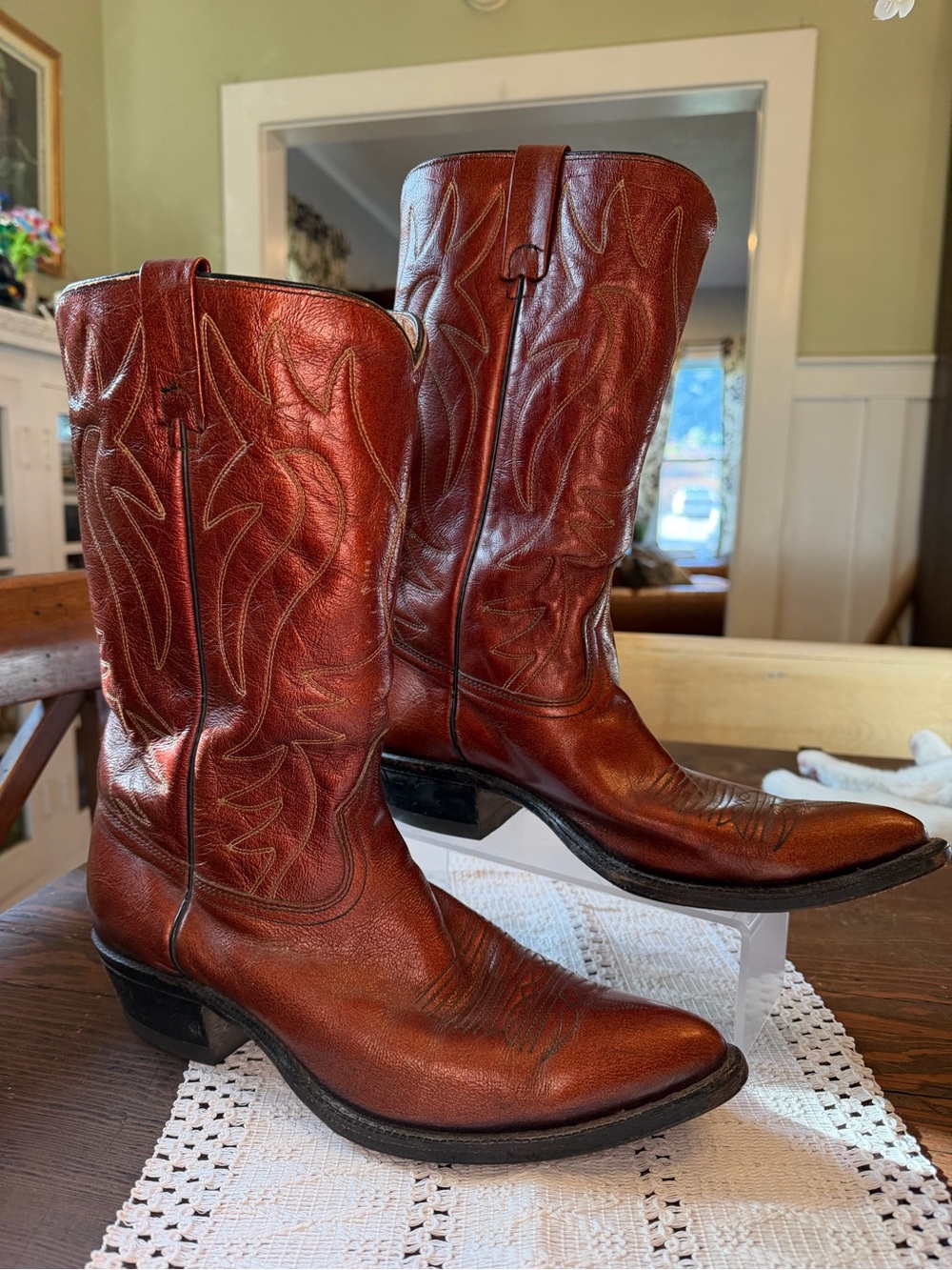 ACME Rustic Chestnut Brown Leather Western Boots